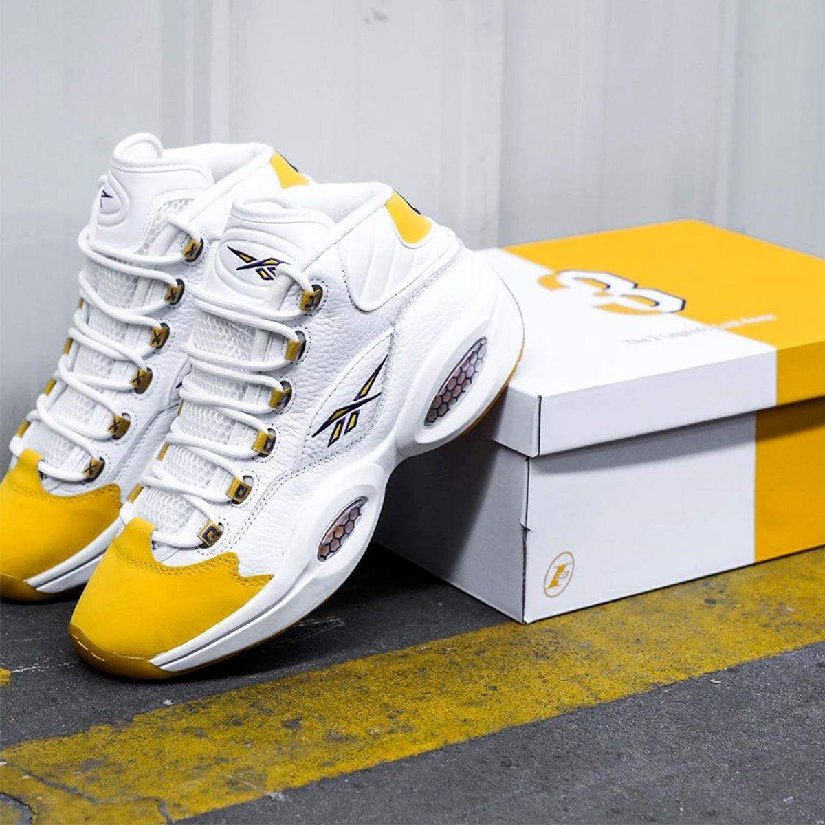 reebok question mid yellow toe on feet