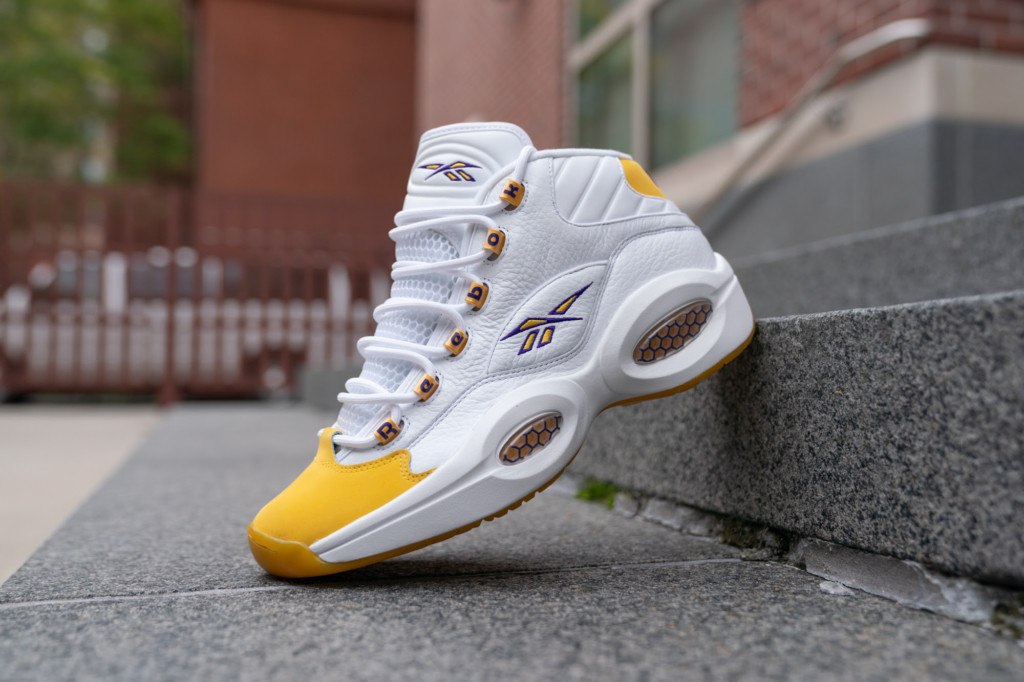 reebok question mid yellow toe on feet
